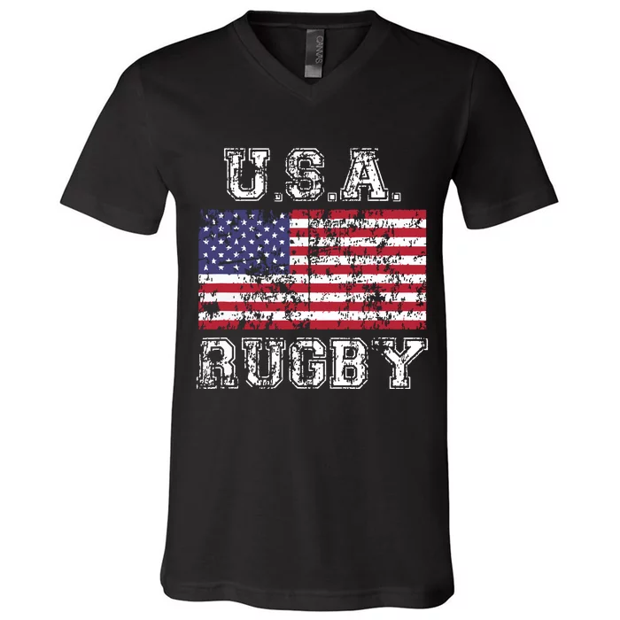 USA Rugby Shirts For Men Women Kids American Flag V-Neck T-Shirt