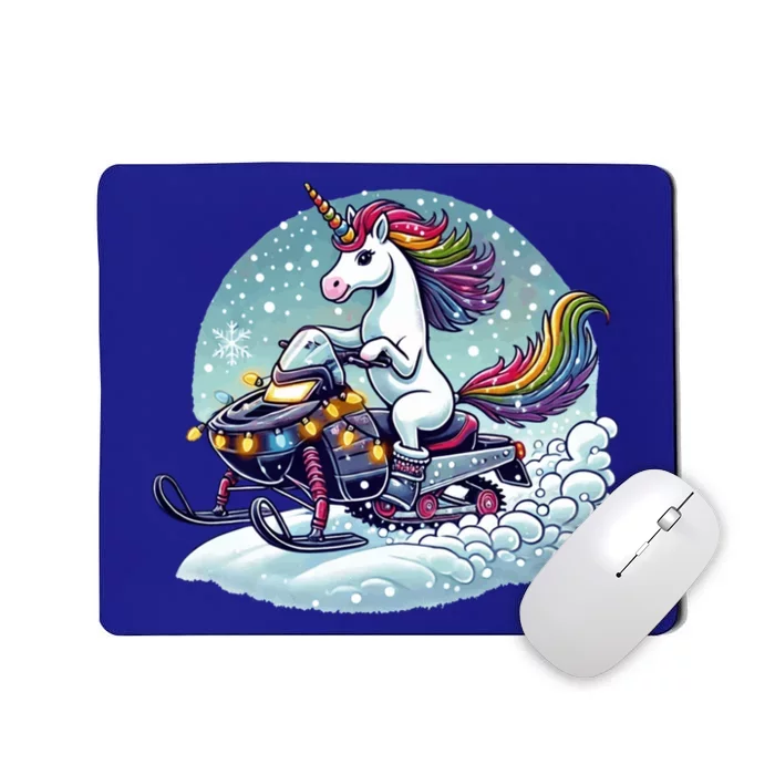 Unicorn Riding Snowmobile Christmas Funny Winter Sports Gift Mousepad