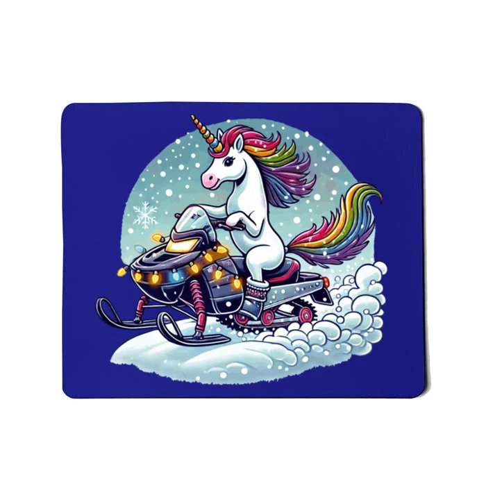 Unicorn Riding Snowmobile Christmas Funny Winter Sports Gift Mousepad