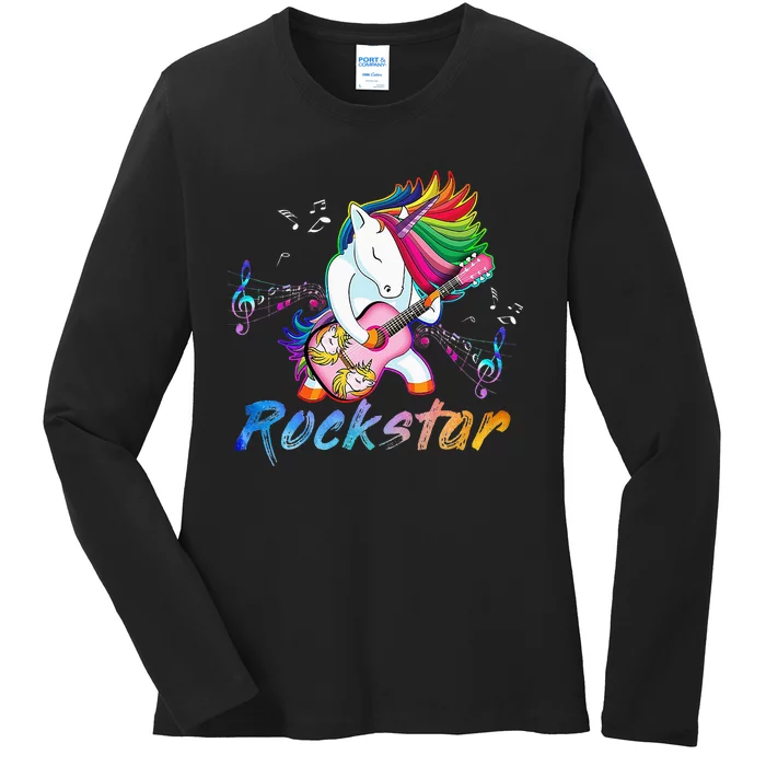 Unicorn Rock Star Guitar Rockin Music Singer Ladies Long Sleeve Shirt