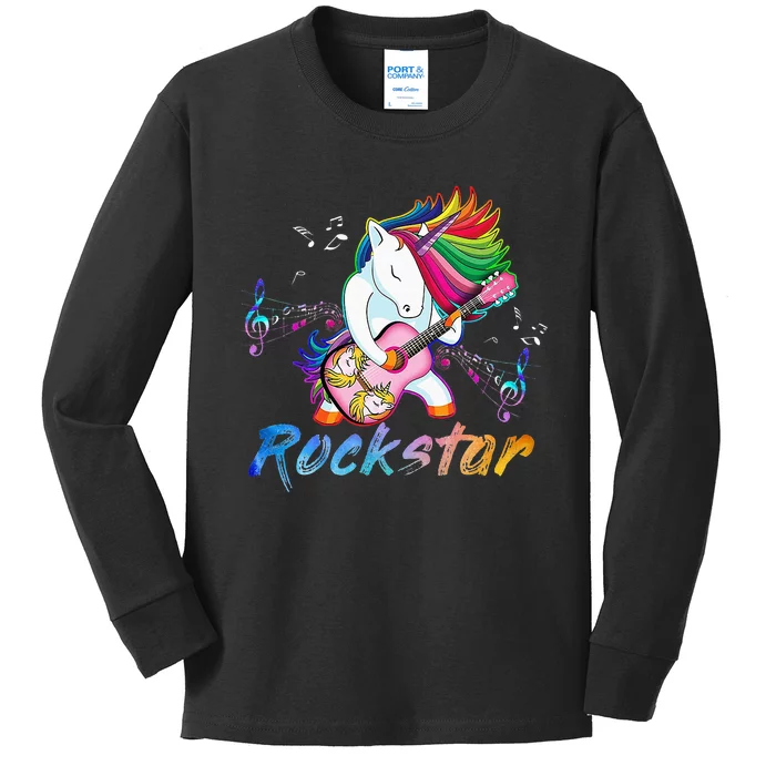 Unicorn Rock Star Guitar Rockin Music Singer Kids Long Sleeve Shirt