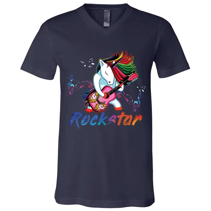 Unicorn Rock Star Guitar Rockin Music Singer Tee V-Neck T-Shirt