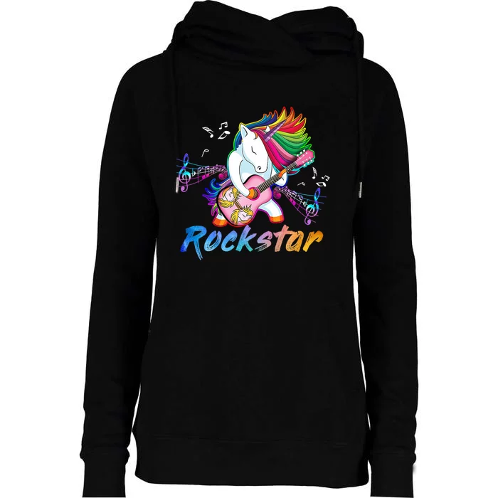 Unicorn Rock Star Guitar Rockin Music Singer Womens Funnel Neck Pullover Hood