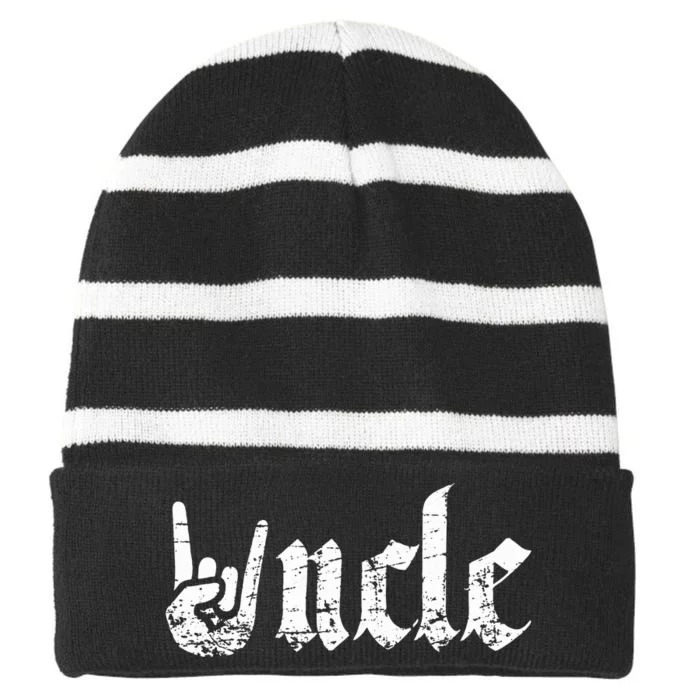 Uncle Rock Symbol Funny Uncle Gift Light Striped Beanie with Solid Band