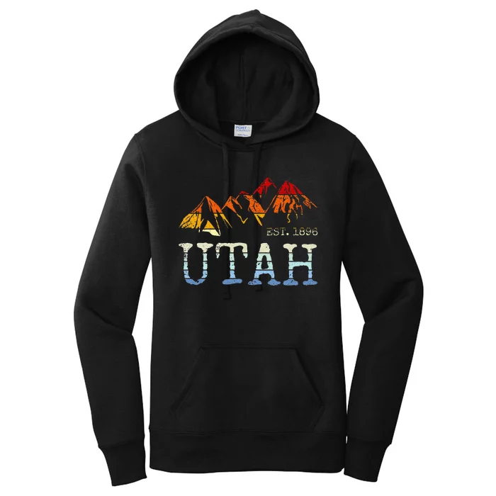 Utah Retro Sunset Vintage Mountain Home Est 1896 Cool Hiking Women's Pullover Hoodie