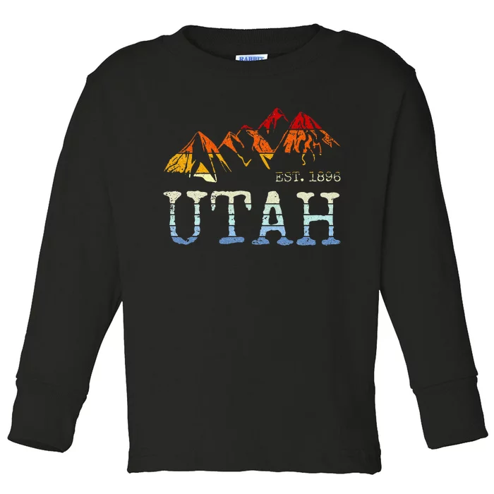 Utah Retro Sunset Vintage Mountain Home Est 1896 Cool Hiking Toddler Long Sleeve Shirt