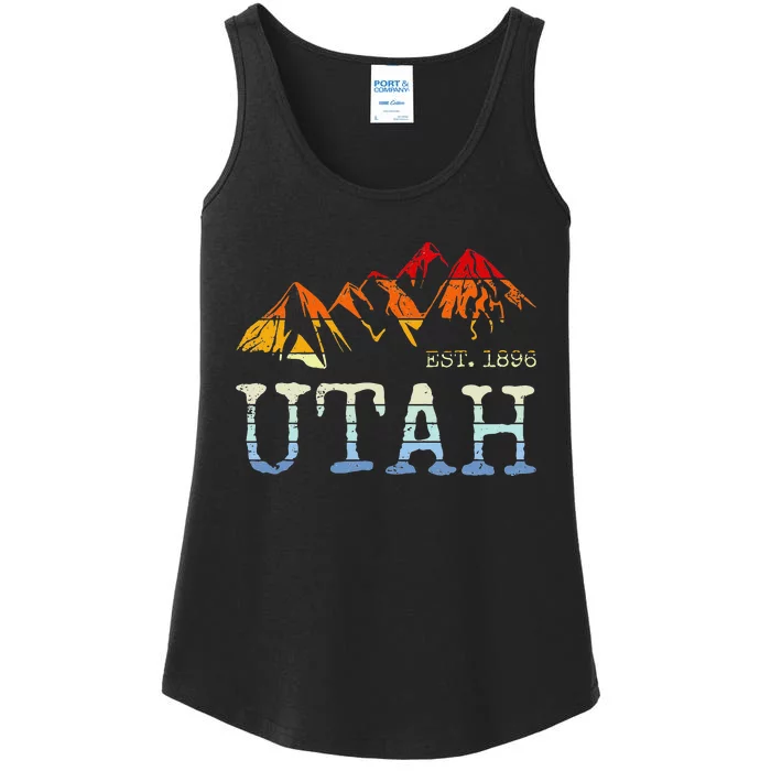 Utah Retro Sunset Vintage Mountain Home Est 1896 Cool Hiking Ladies Essential Tank