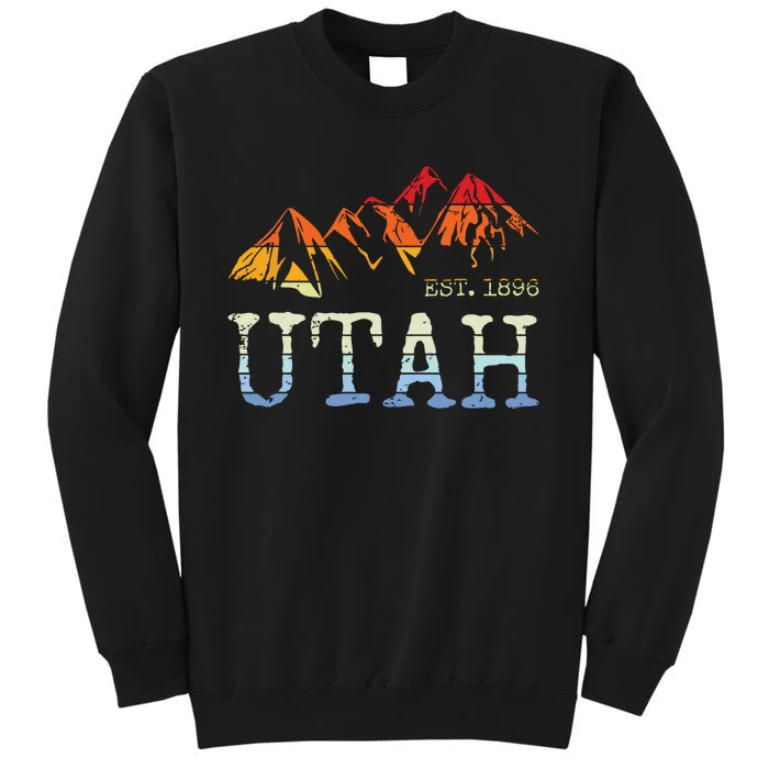 Utah Retro Sunset Vintage Mountain Home Est 1896 Cool Hiking Tall Sweatshirt