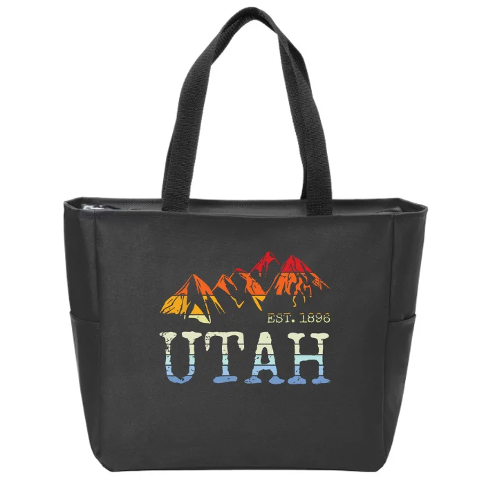 Utah Retro Sunset Vintage Mountain Home Est 1896 Cool Hiking Zip Tote Bag