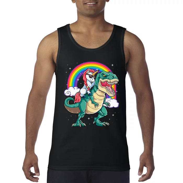 Unicorn Riding T rex Dinosaur  Rainbow Tank Top