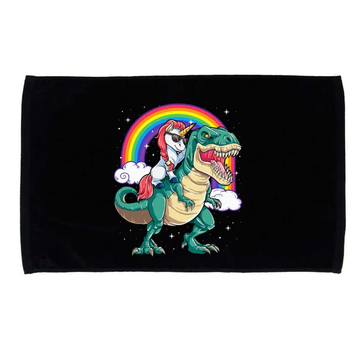 Unicorn Riding T rex Dinosaur  Rainbow Microfiber Hand Towel