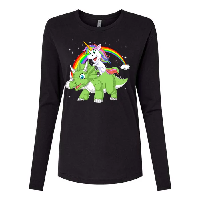 Unicorn Riding Triceratops Dinosaur Womens Cotton Relaxed Long Sleeve T-Shirt