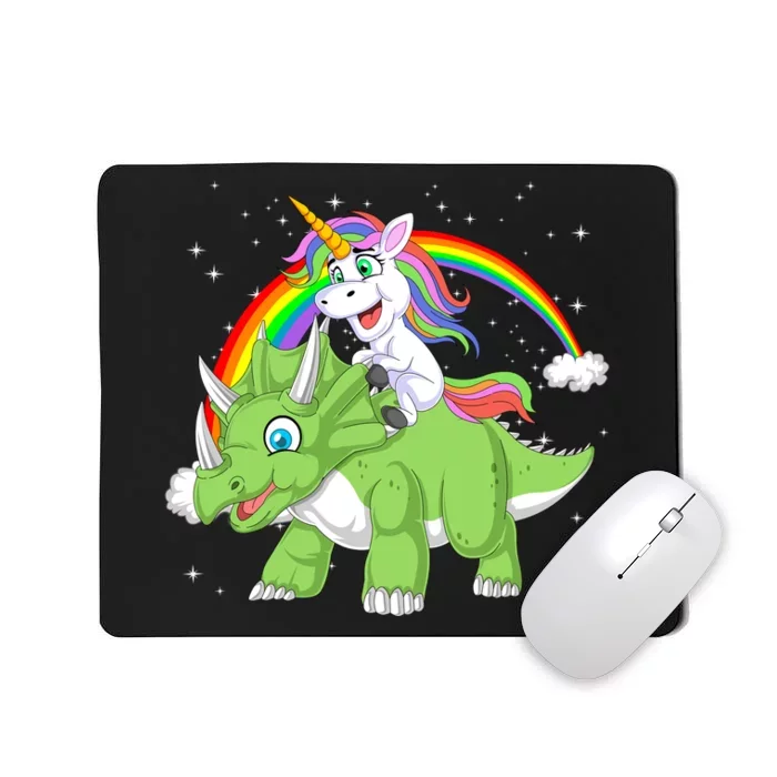 Unicorn Riding Triceratops Dinosaur Mousepad