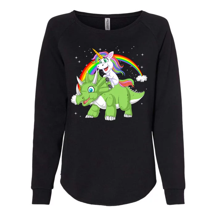 Unicorn Riding Triceratops Dinosaur Womens California Wash Sweatshirt