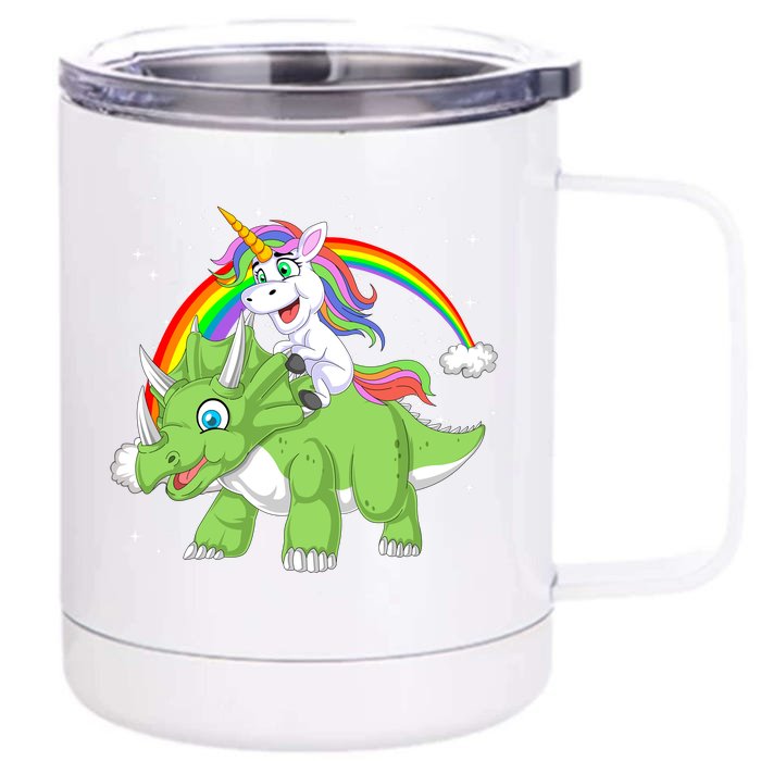 Unicorn Riding Triceratops Dinosaur Front & Back 12oz Stainless Steel Tumbler Cup