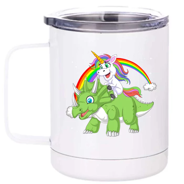 Unicorn Riding Triceratops Dinosaur Front & Back 12oz Stainless Steel Tumbler Cup