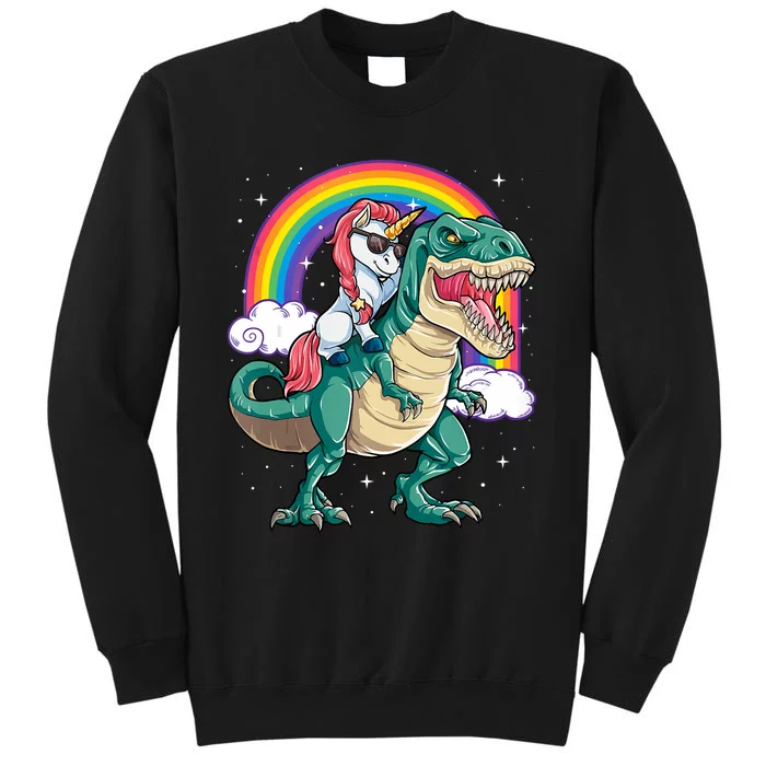 Unicorn Riding T Rex Dinosaur Rainbow Tank Top Sweatshirt