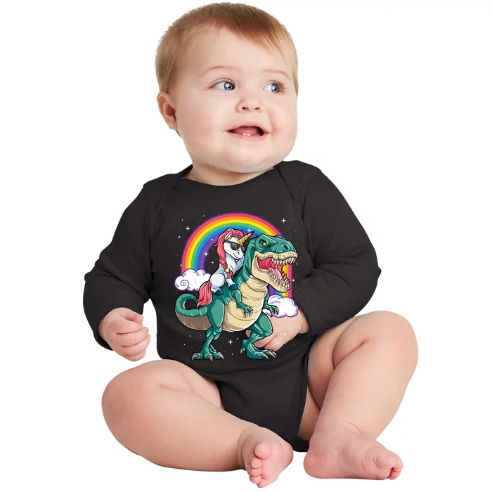 Unicorn Riding T Rex Dinosaur Rainbow Tank Top Baby Long Sleeve Bodysuit