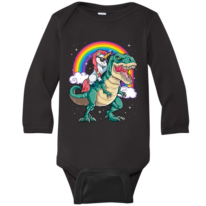 Unicorn Riding T Rex Dinosaur Rainbow Tank Top Baby Long Sleeve Bodysuit