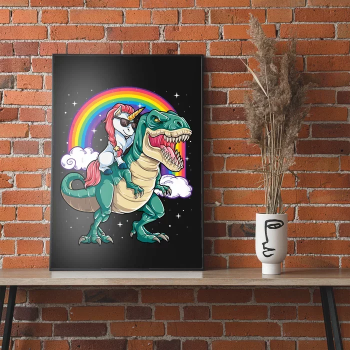 Unicorn Riding T Rex Dinosaur Rainbow Tank Top Poster