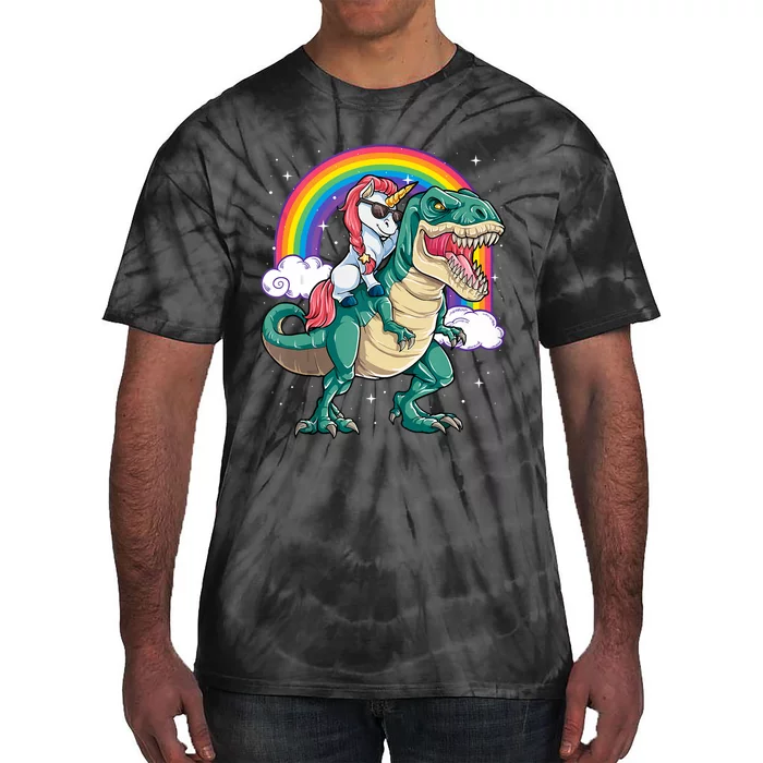 Unicorn Riding T Rex Dinosaur Rainbow Tank Top Tie-Dye T-Shirt