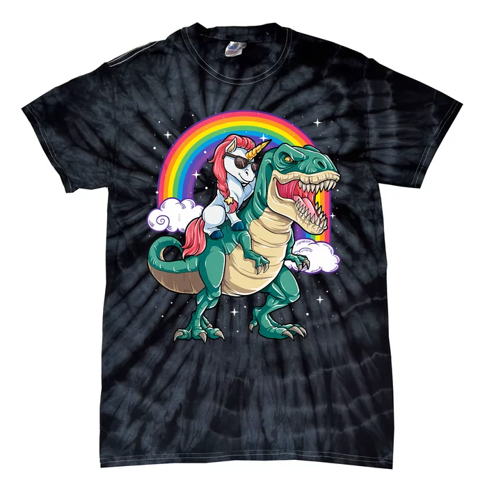 Unicorn Riding T Rex Dinosaur Rainbow Tank Top Tie-Dye T-Shirt