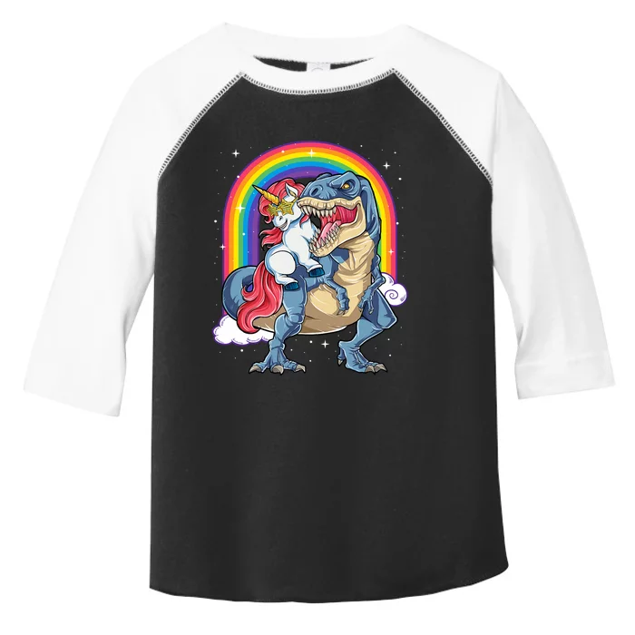 Unicorn Riding T Rex Dinosaur Rainbow Toddler Fine Jersey T-Shirt