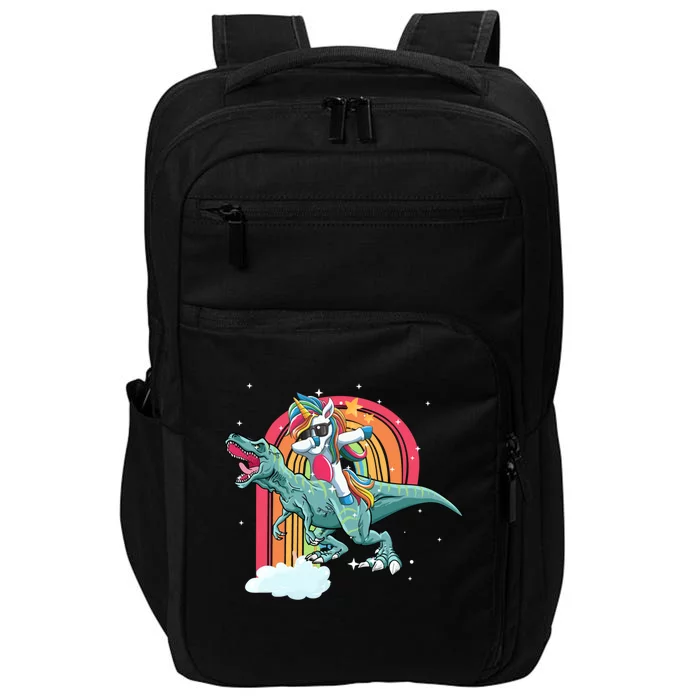 Unicorn Riding T Rex Dinosaur Rainbow Cool Gift Impact Tech Backpack