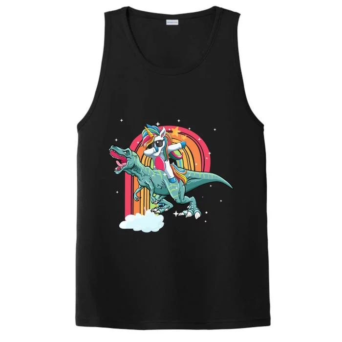 Unicorn Riding T Rex Dinosaur Rainbow Cool Gift Performance Tank