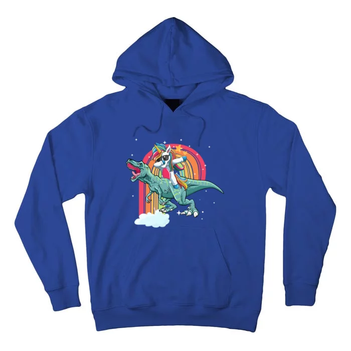 Unicorn Riding T Rex Dinosaur Rainbow Cool Gift Tall Hoodie