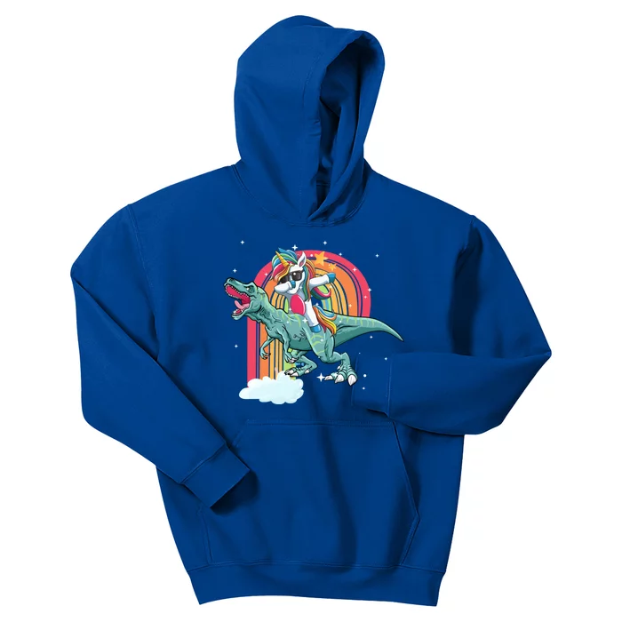 Unicorn Riding T Rex Dinosaur Rainbow Cool Gift Kids Hoodie