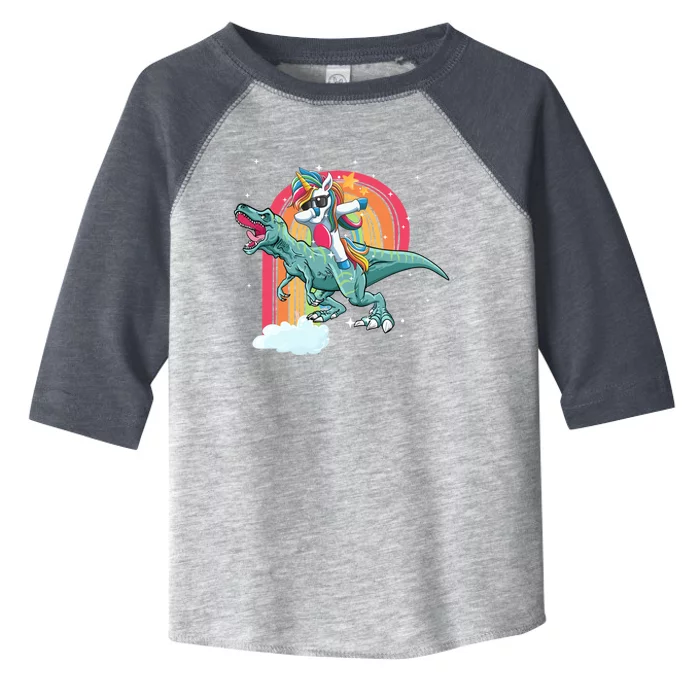 Unicorn Riding T Rex Dinosaur Rainbow Cool Gift Toddler Fine Jersey T-Shirt