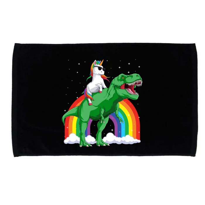 Unicorn Riding T Rex Dinosaur Rainbow Gift Microfiber Hand Towel