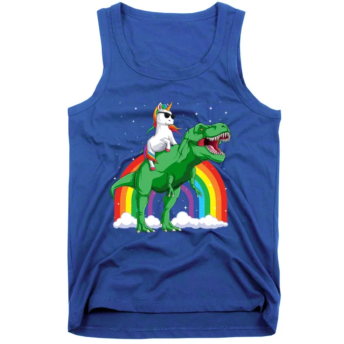 Unicorn Riding T Rex Dinosaur Rainbow Gift Tank Top