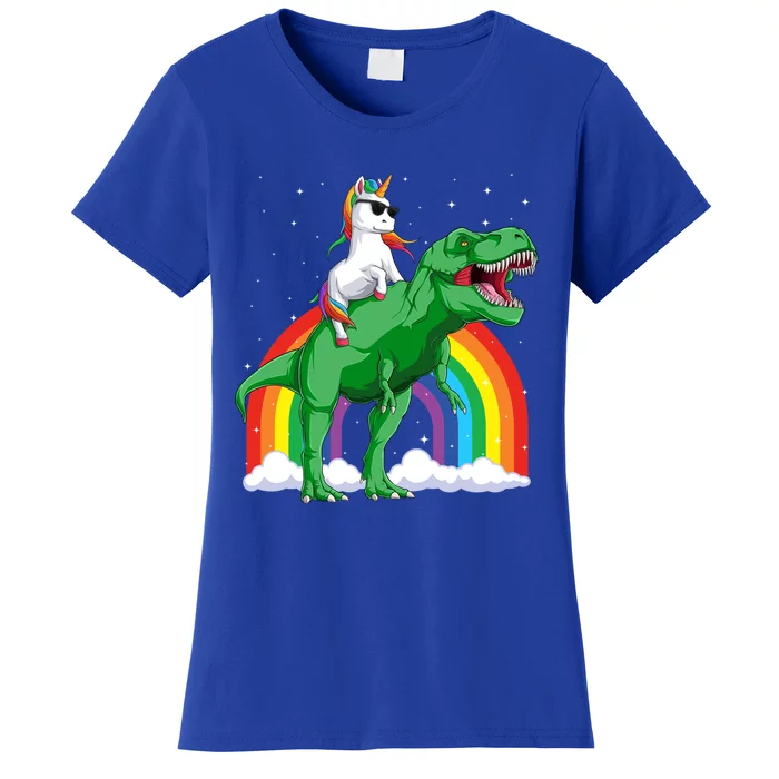 Unicorn Riding T Rex Dinosaur Rainbow Gift Women's T-Shirt