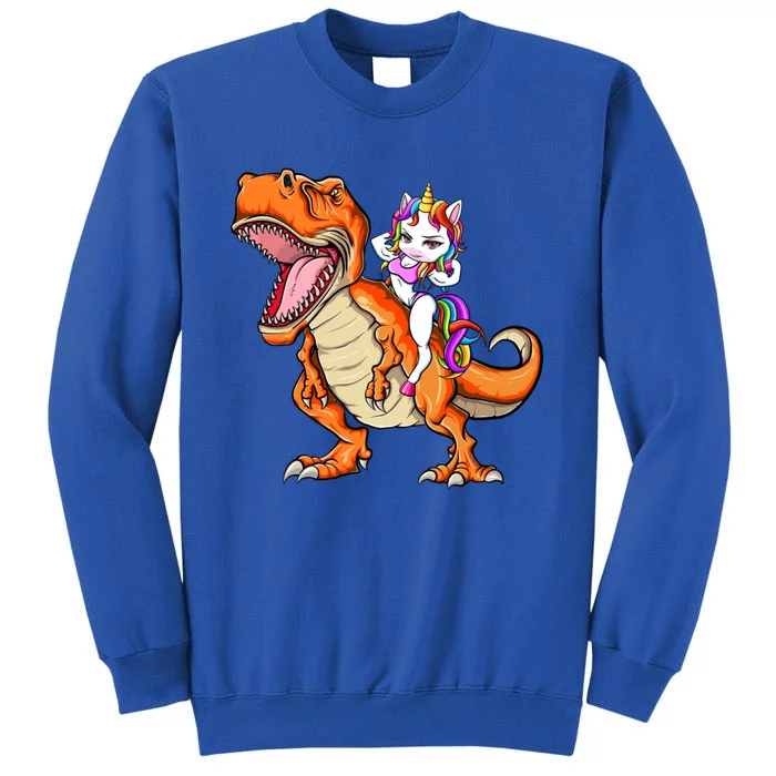 Unicorn Riding T Rex Dinosaur Mgical Unicorn Gift Tall Sweatshirt