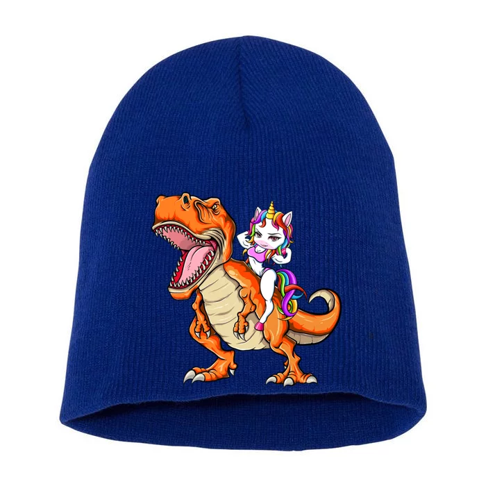 Unicorn Riding T Rex Dinosaur Mgical Unicorn Gift Short Acrylic Beanie