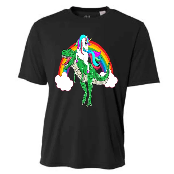 Unicorn Riding T Rex Dinosaur Gift Cooling Performance Crew T-Shirt