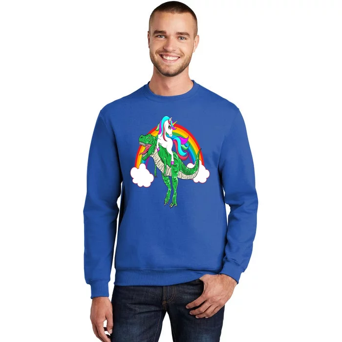 Unicorn Riding T Rex Dinosaur Gift Tall Sweatshirt