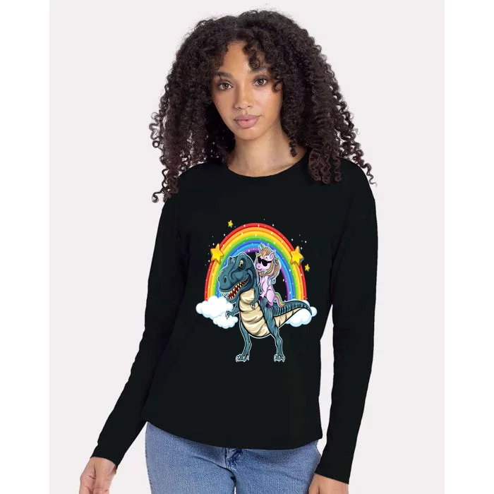 Unicorn Riding T Rex Dinosaur Gift Womens Cotton Relaxed Long Sleeve T-Shirt