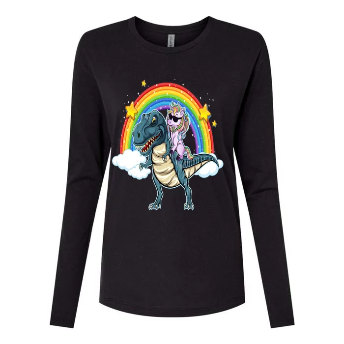 Unicorn Riding T Rex Dinosaur Gift Womens Cotton Relaxed Long Sleeve T-Shirt