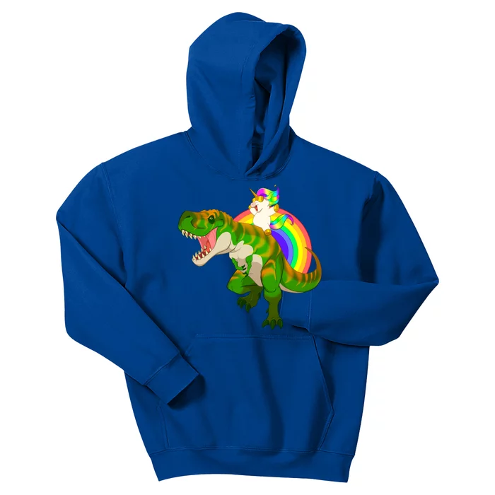 Unicorn Riding T Rex Meaningful Gift Trex Dinosaur Rainbow Rawr Gift Great Gift Kids Hoodie