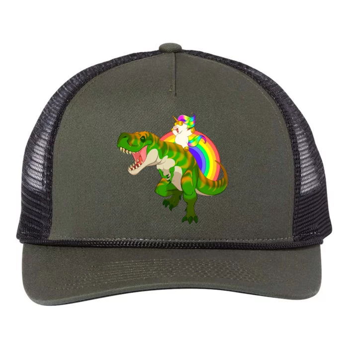 Unicorn Riding T Rex Meaningful Gift Trex Dinosaur Rainbow Rawr Gift Great Gift Retro Rope Trucker Hat Cap