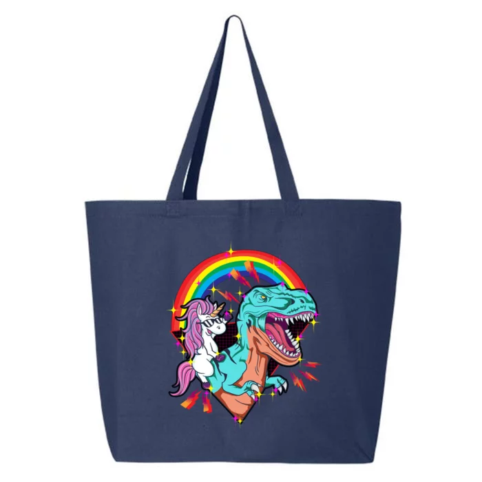 Unicorn Riding T Rex Rainbow Synthwave Dinosaur Gift 25L Jumbo Tote