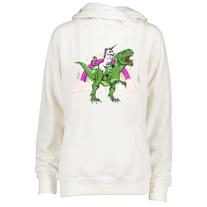 Unicorn Riding Trex Dinosaur Gift Womens Funnel Neck Pullover Hood