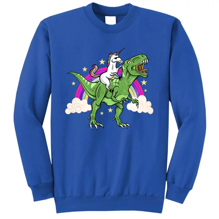 Unicorn Riding Trex Dinosaur Gift Tall Sweatshirt