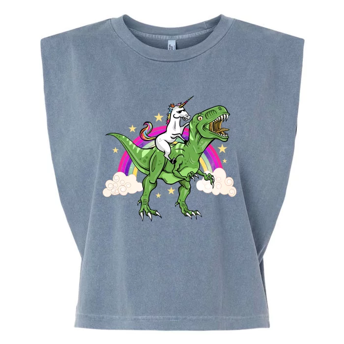 Unicorn Riding Trex Dinosaur Gift Garment-Dyed Women's Muscle Tee