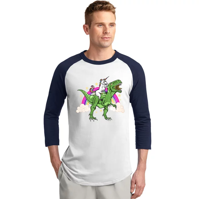 Unicorn Riding Trex Dinosaur Gift Baseball Sleeve Shirt