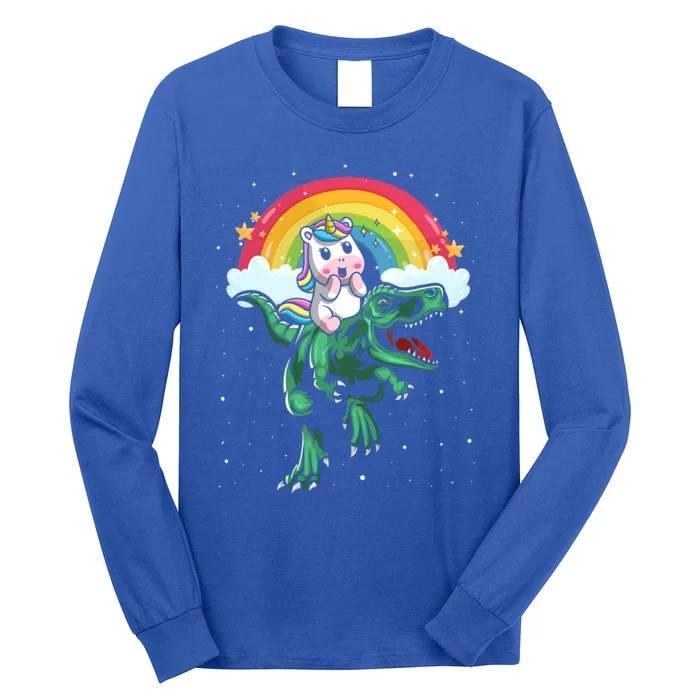 Unicorn Riding Trex Dino Dinosaur Rainbow Fun Unicorn Gift Long Sleeve Shirt