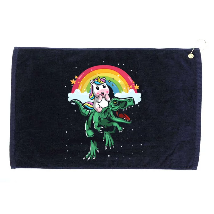 Unicorn Riding Trex Dino Dinosaur Rainbow Fun Unicorn Gift Grommeted Golf Towel